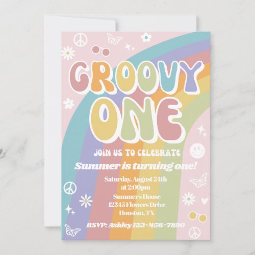 Groovy One Birthday Invitation  Groovy Birthday