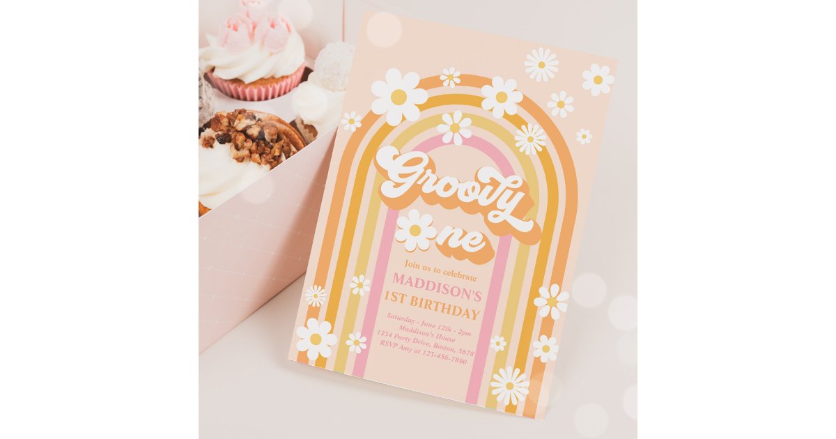 Groovy One Boho Daisy Rainbow 1st Birthday Party Invitation | Zazzle
