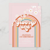 Groovy One boho daisy rainbow first birthday Invit Invitation (Front/Back)