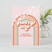 Groovy One boho daisy rainbow first birthday Invit Invitation (Standing Front)