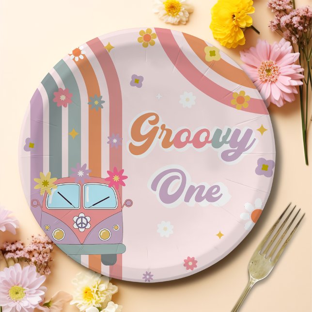 Groovy One Boho Daisy Rainbow  Paper Plates (Creator Uploaded)
