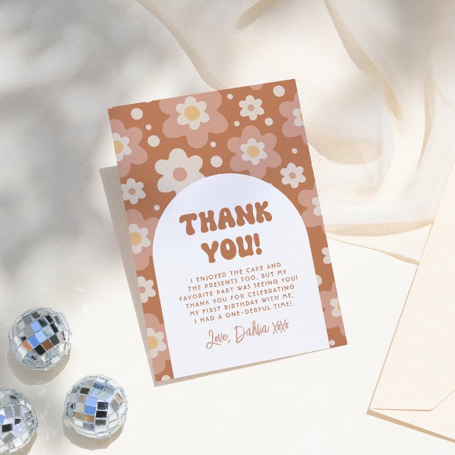 Groovy One Boho Daisy Retro 1st Birthday Party Thank You Card (Creator Uploaded)