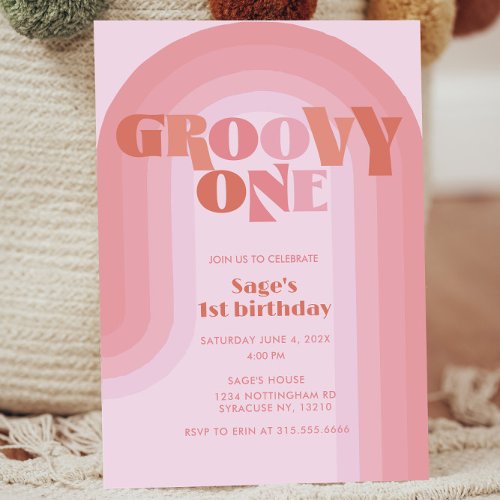 Groovy One Boho Rainbow 1st Birthday Invitation