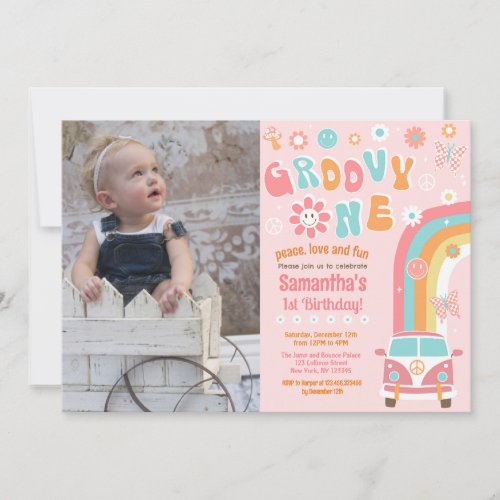 Groovy One Boho Retro 1st Birthday Invitations