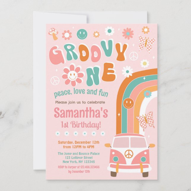 Groovy One Boho Retro 1st Birthday Invitations (Front)