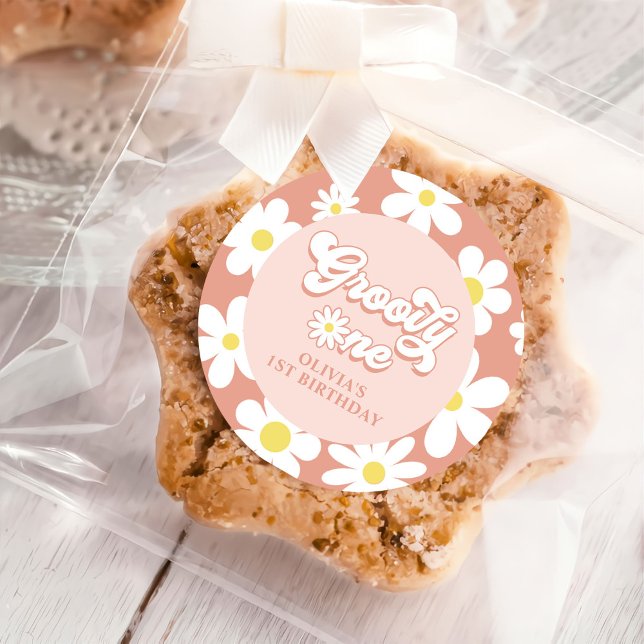Groovy One Boho Retro Daisy 1st Birthday Party Classic Round Sticker (Creator Uploaded)