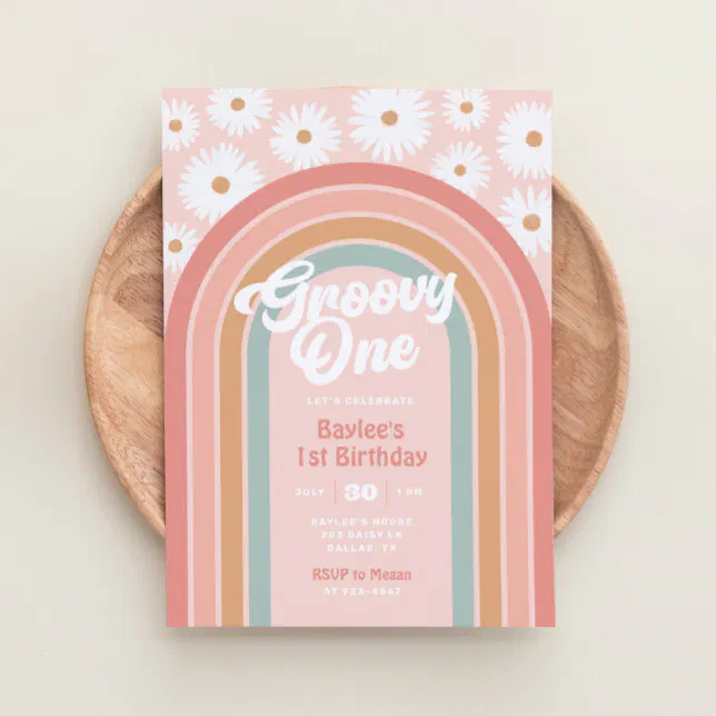 Groovy One Boho Retro Daisy 1st Birthday Party Invitation | Zazzle