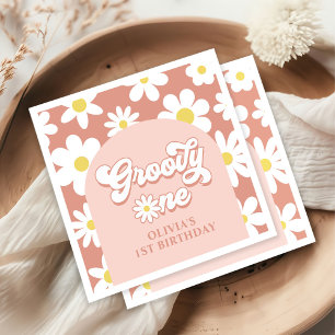 Groovy One Boho Retro Daisy 1st Birthday Party Napkins