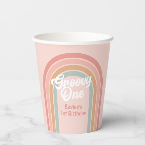 Groovy One Boho Retro Daisy 1st Birthday Party Paper Cups