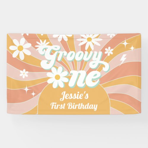 Groovy One Boho Retro Daisy Sunshine 1st Birthday Banner