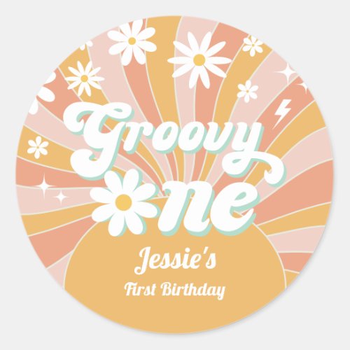 Groovy One Boho Retro Daisy Sunshine Floral Classic Round Sticker