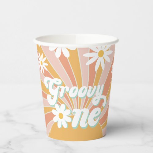 Groovy One Boho Retro Daisy Sunshine Floral Paper Cups