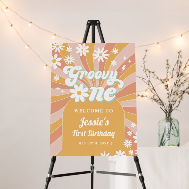 Groovy One Boho Sunshine 1st Birthday Welcome Sign (In Situ (Stand))