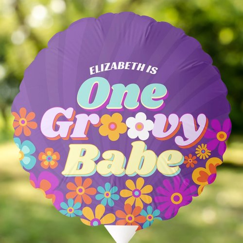 Groovy One Colorful Retro Floral Birthday	 Balloon