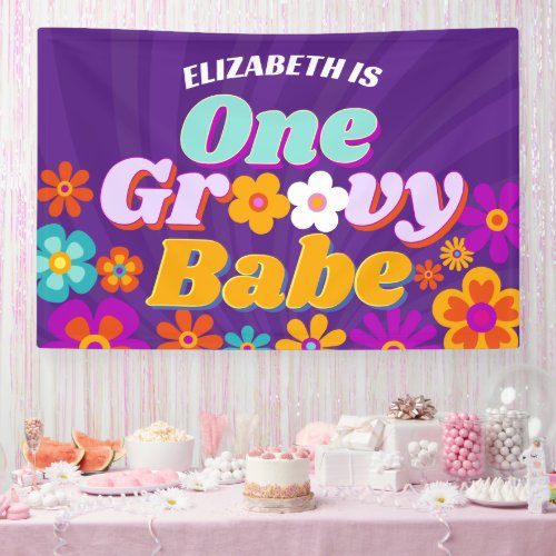 Groovy One Colorful Retro Floral Birthday Banner