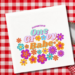 Groovy One Colorful Retro Floral Birthday Napkins