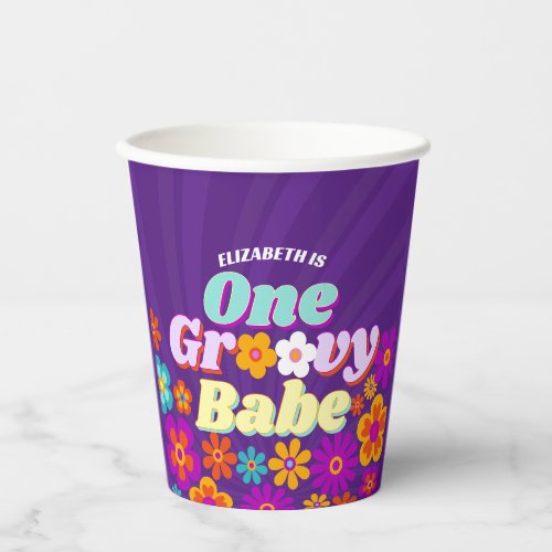 Groovy One Colorful Retro Floral Birthday	 Paper Cups