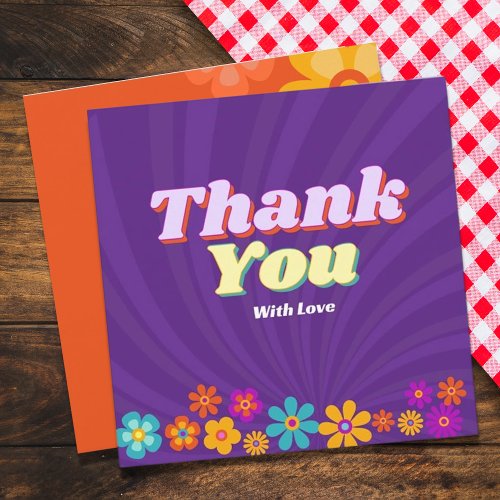 Groovy One Colorful Retro Floral Birthday	 Thank You Card