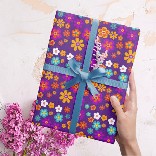 Groovy One Colorful Retro Floral Birthday Wrapping Paper