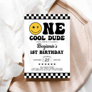 Groovy One Cool Dude Boy 1st Birthday Party Invitation