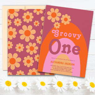 Groovy One Daisy Arch 1st Birthday Party Invitation