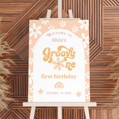 Groovy One Daisy Arch 1st Birthday Welcome Sign