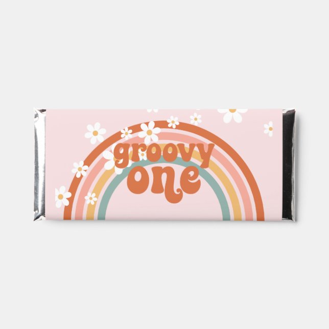 Groovy One daisy boho floral rainbow 1st birthday Hershey Bar Favors (Front)