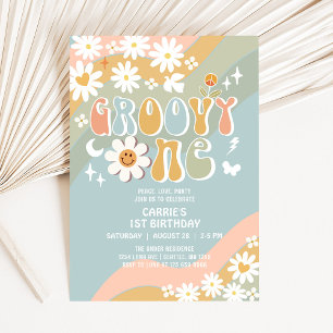 Groovy ONE Daisy Hippie 70's Retro 1st Birthday Invitation