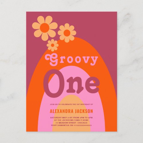 Groovy One Daisy Rainbow 1st Birthday Party Invitation Postcard