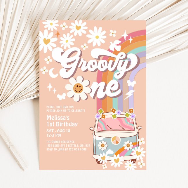 Groovy ONE Daisy Rainbow Hippie 70's 1st Birthday Invitation (Creator Uploaded)