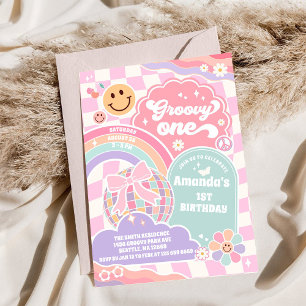 Groovy One Disco Rainbow 1st Birthday Invitation