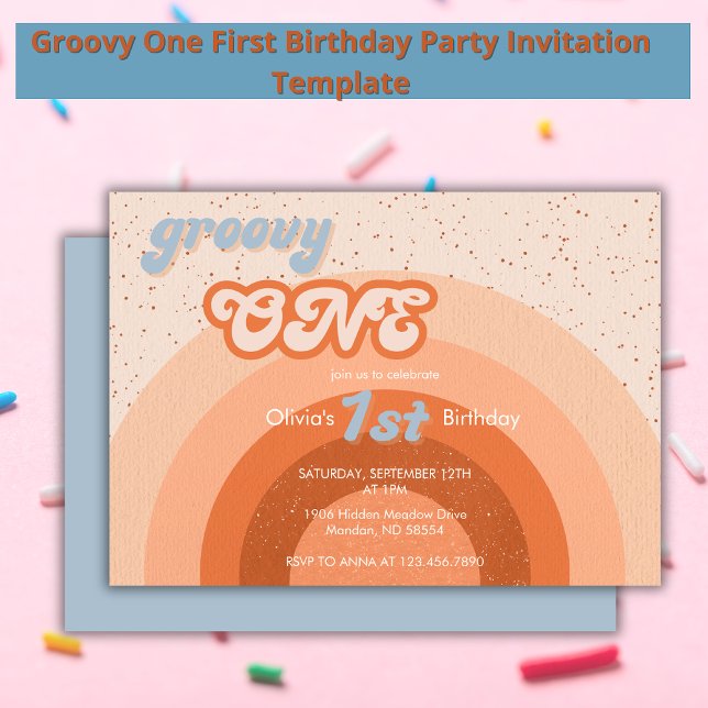 Groovy One First Birthday Girly Retro Party Invitation (Creator Uploaded)