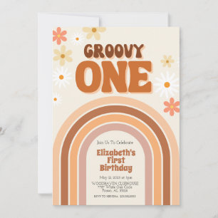 GROOVY ONE first birthday invitation 