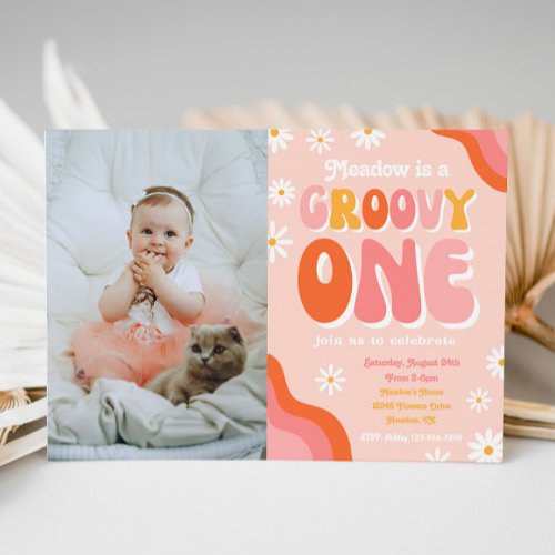 Groovy One First Birthday Invitation  Groovy One