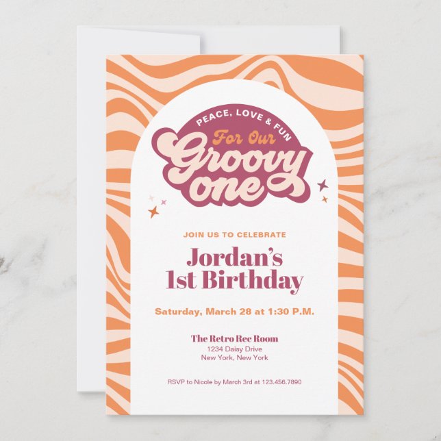 Groovy One - First Birthday Retro Boho Invitation  (Front)