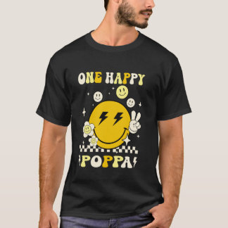 Groovy One Happy Poppa Smile Face Birthday Family T-Shirt