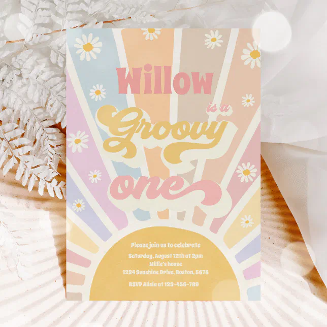 Groovy One Hippie 1st Birthday Sunshine Daisy Invitation | Zazzle