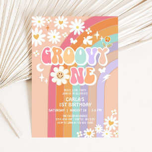 Groovy One Hippie 70's Retro 1st Birthday Invitation