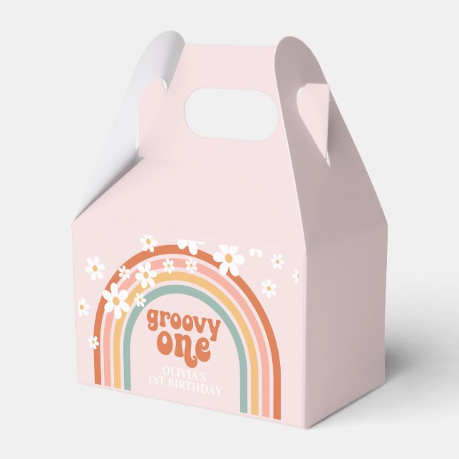 Groovy One hippie daisy rainbow 1st birthday Favor Boxes (Front Side)