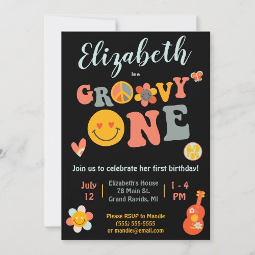 Groovy One Hippie Flowers First Birthday Party Invitation