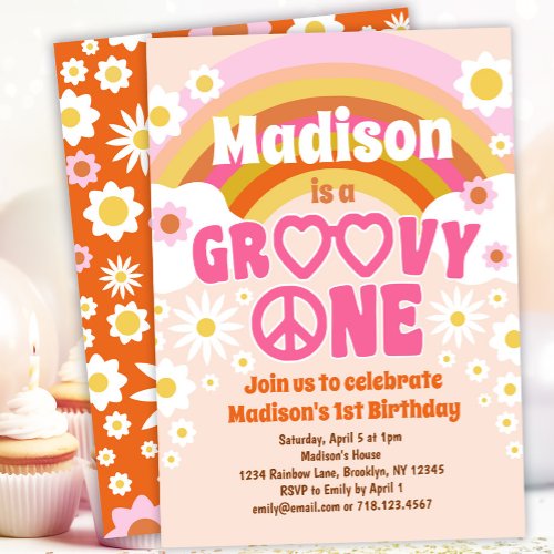 Groovy ONE Hippie Party 1st Birthday Invitation