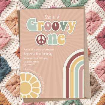 Groovy One Hippie Peace First Birthday Party Girl Invitation by JillsPaperie at Zazzle