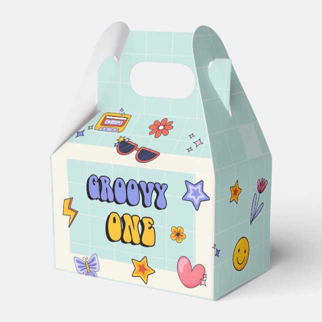 Groovy One Hippie Retro Birthday Party Favor Boxes (Front Side)