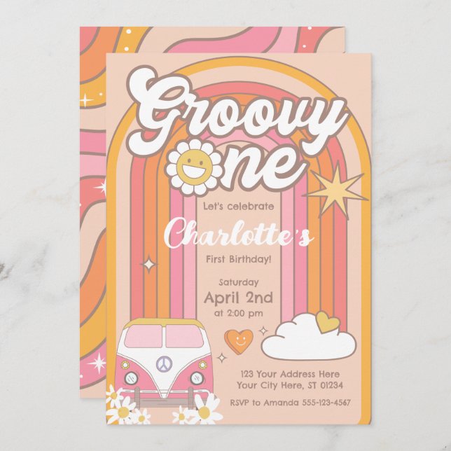 Groovy One Invitation, Groovy 1st Birthday Invitation (Front/Back)