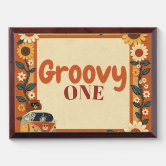 Groovy One Lion Birthday Retro 70s First Birthday Award Plaque