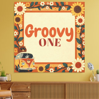 Groovy One Lion Birthday Retro 70s First Birthday Canvas Print