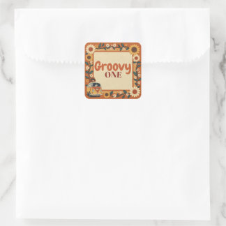 Groovy One Lion Birthday Retro 70s First Birthday Square Sticker