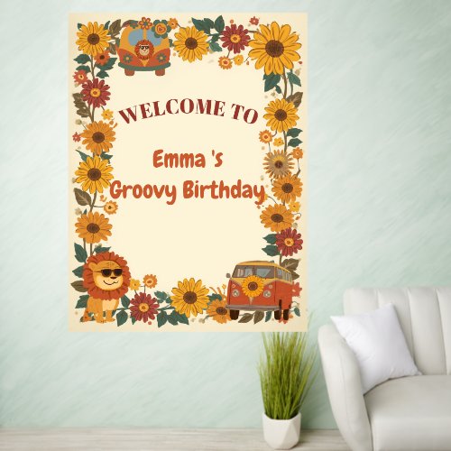 Groovy One Lion Birthday Retro 70s First Birthday Wall Decal