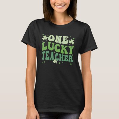 Groovy One Lucky Teacher Shamrock St Patricks Day  T-Shirt