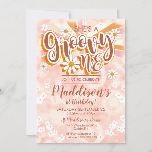 Groovy One Party Invitation Hippy Tie Dye Daisy